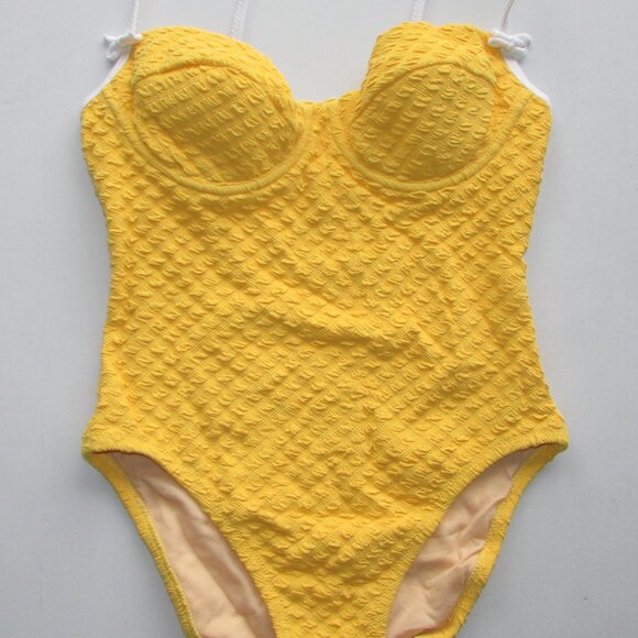 MODA International Yellow Textured 1 Piece Swimsuit - Sz 8B - NEW - Picture 3 of 10
